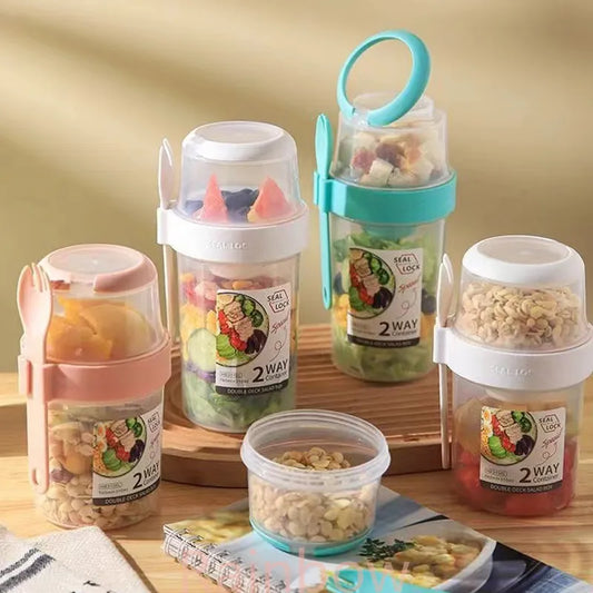 Breakfast Oatmeal Cereal Nut Yogurt Salad Cup Seal Container Set With Fork