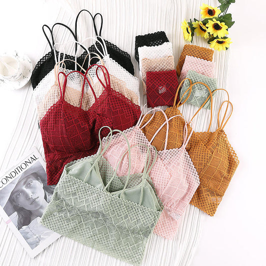 Lace Hollow Out Padded None Closure Cross Back Ladies Bras And Panty Sets